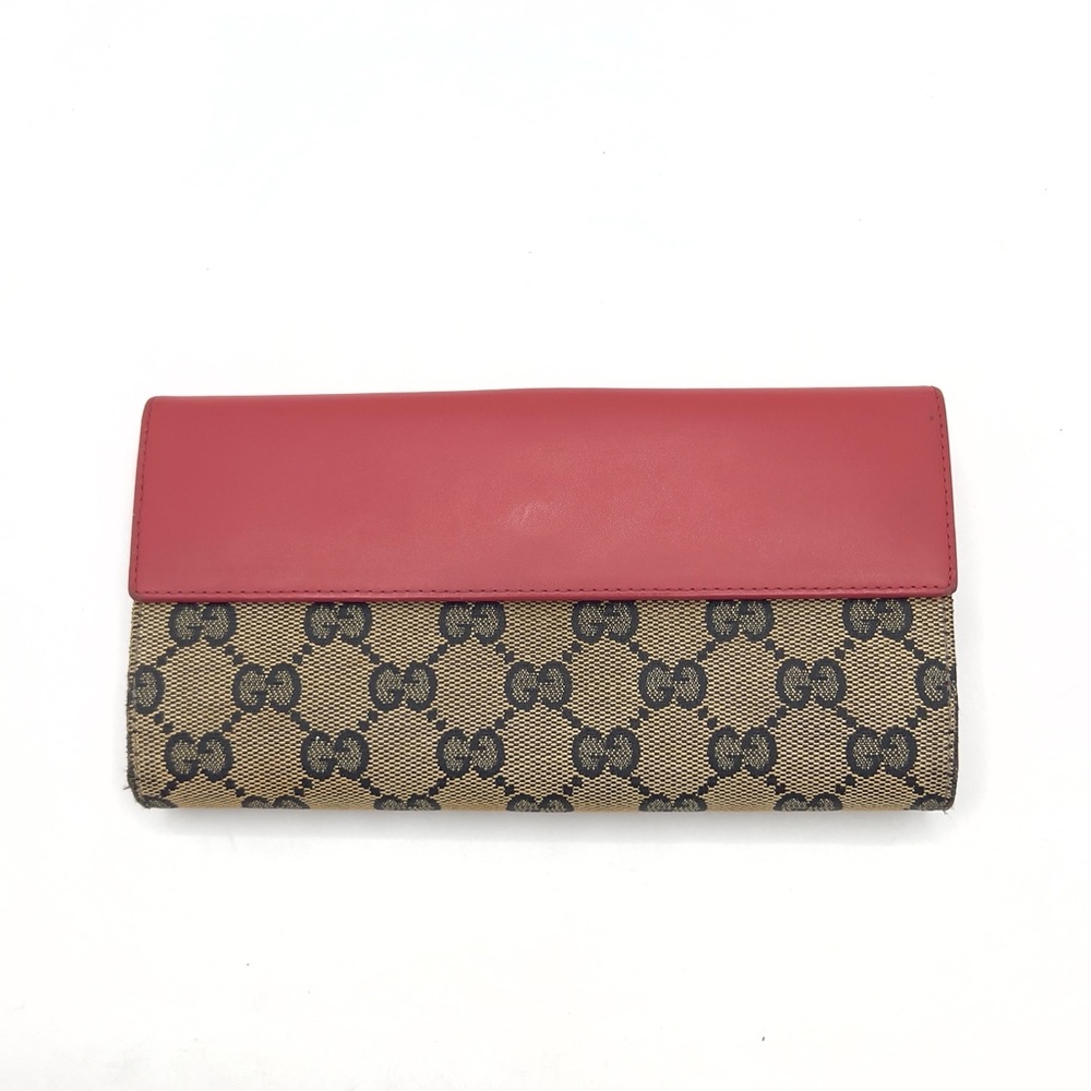 Authentic GUCCI GG Monogram Canvas x Red Leather Snap Long Wallet EUC - Picture 2 of 14